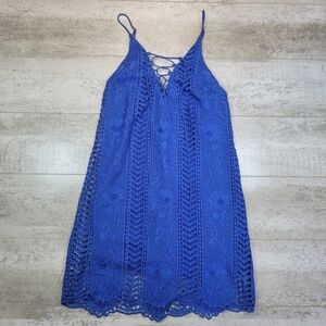 ASTR The Label Lace Up Blue Shift Dress Size Small